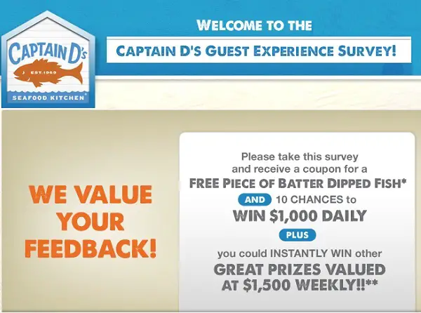 Captain D’s Customer Experience Survey: Win Coupon for a Free 1 Pc Fish