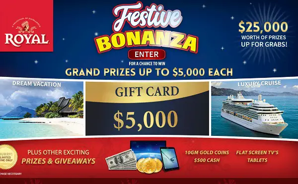 Royal Festive Bonanza Sweepstake: Win $25000 Worth of Prizes