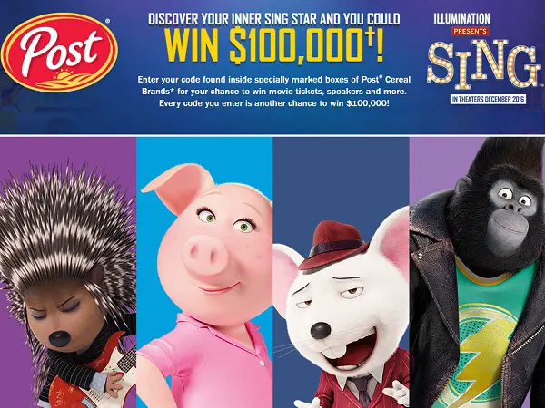 Win $100,000 cash in Post - Sing Sweepstakes