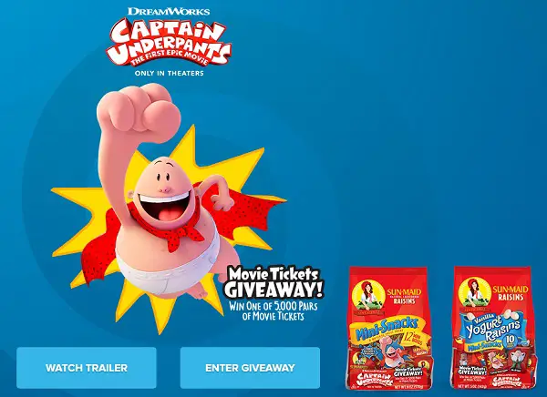 Sun-Maid’s Captain Underpants Instant Win Game