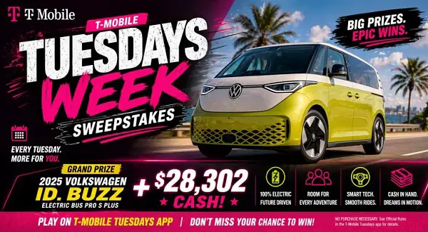 T-Mobile Sweepstakes – Win 2025 Volkswagen ID. Buzz Electric Bus + $28K Cash!