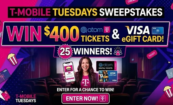 T-Mobile Tuesdays Week Sweepstakes – Win $400 Dinner & Movie Bundles [25 Winners]