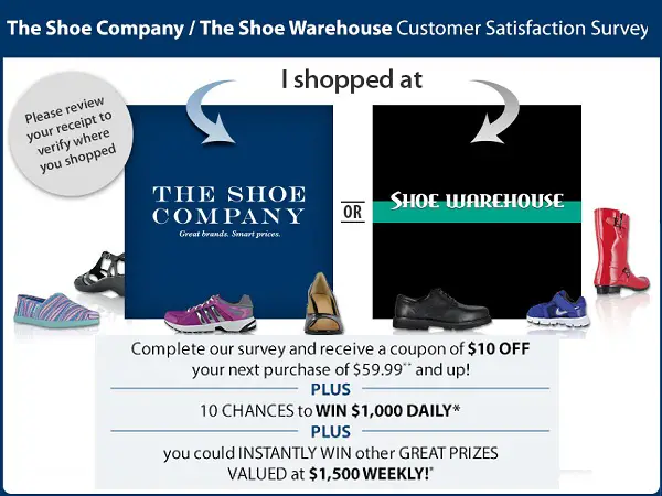 Shoe Company Customer Satisfaction Survey: Win $1000 daily & $1500 Weekly