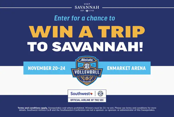 Win The Ultimate SEC Volleyball Getaway to Savannah, Georgia Sweepstakes