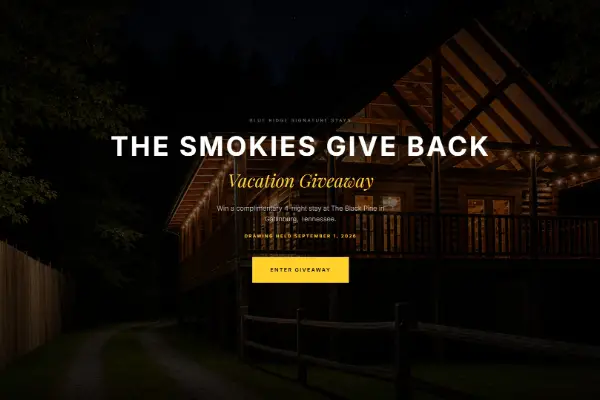 Win A 4-Night Stay at The Black Pine Cabin in the Smokies Give Back Vacation Giveaway