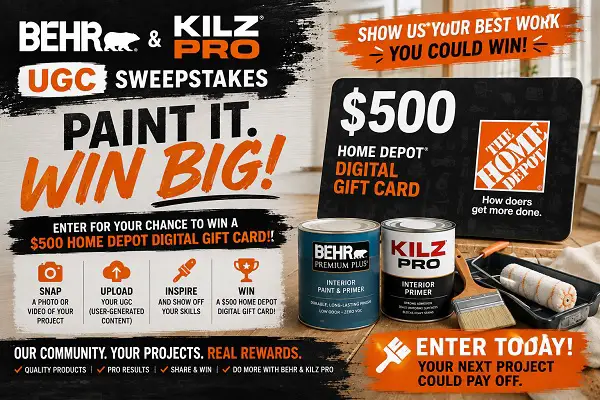 BEHR & KILZ PRO UGC Sweepstakes – Win a $500 Home Depot Digital Gift Card