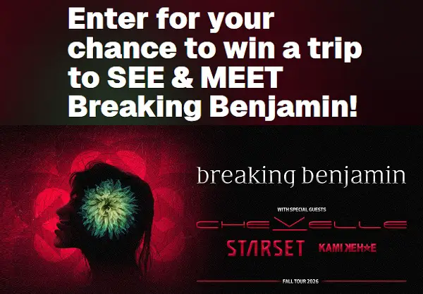SiriusXm Breaking Benjamin Sweepstakes – Win a $3,500 VIP Anaheim Concert Trip for 2