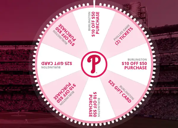 Burlington Phillies Spin-to-Win Sweepstakes: Win Game Tickets & Gift Cards [175 Winners]