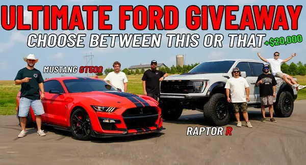 CBoysTV Ford Giveaway: Win a Ford GT500 or Raptor R, $20,000 Cash and a Trip