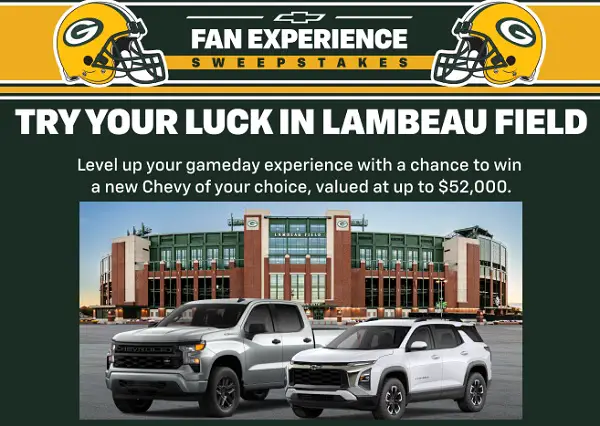 The Chevy Packers Fan Experience Sweepstakes – Win a $52,000 Chevrolet Vehicle Voucher