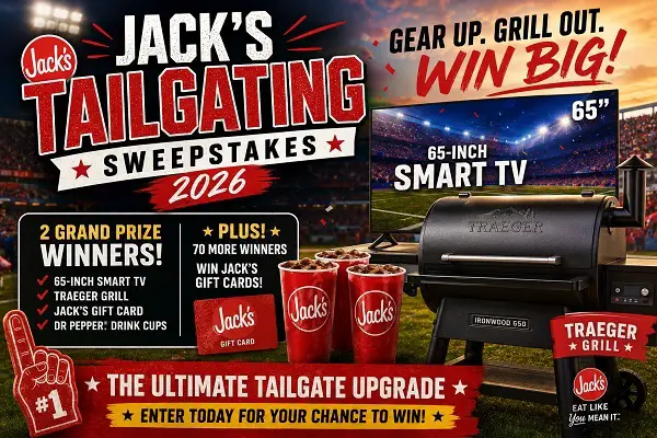 Jack’s Tailgating Sweepstakes 2026 – Win a Smart TV & Traeger Grill