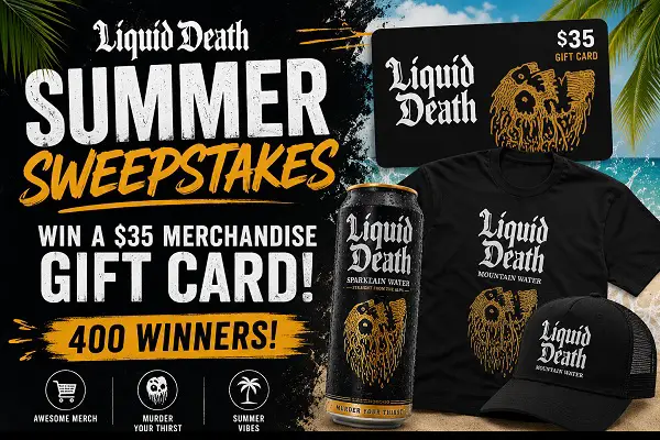 Liquid Death Summer Sweepstakes: Win a $35 Merchandise Gift Card [400 Winners]