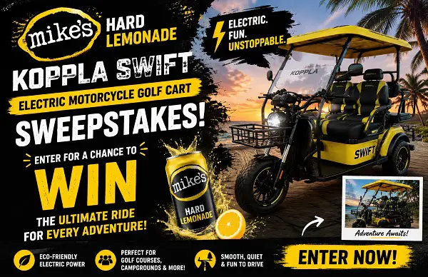 Mike’s Hard Lemonade Golf Cart Sweepstakes: Win a Koppla Swift Electric Motorcycle Golf Cart! (3 Winners)