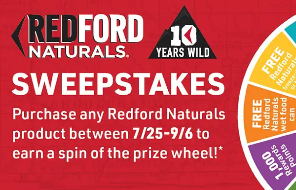 Redford Naturals 10 Years Wild Sweepstakes – Win Pet Food or Toys for a Year