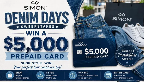 Simon Denim Days Sweepstakes: Win a $5,000 Prepaid Card