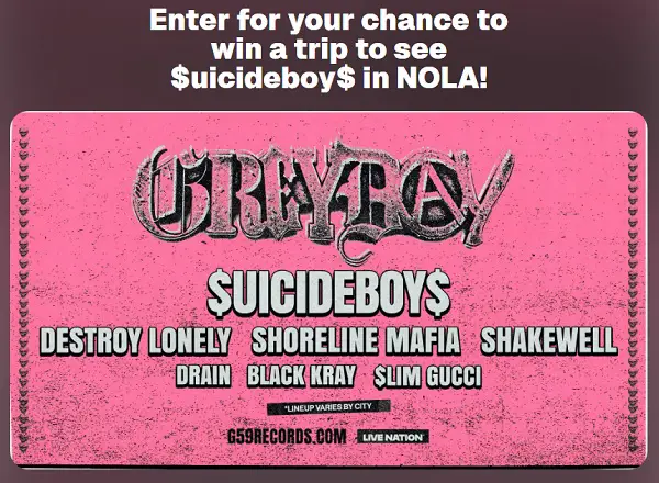 Win a New Orleans $uicideboy$ Grey Day Tour Flyaway for Two!