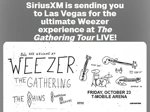 SiriusXM Weezer The Gathering Tour Sweepstakes: Win a Las Vegas Trip & Meet Weezer