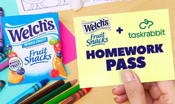 Welch’s Fruit Snacks Homework Pass Giveaway – Win $150 Taskrabbit Credit [1,000 Winners]
