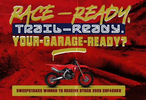 Honda + Progressive Ride Red and Win Sweepstakes: Win a 2026 Honda CRF450RX Motorcycle