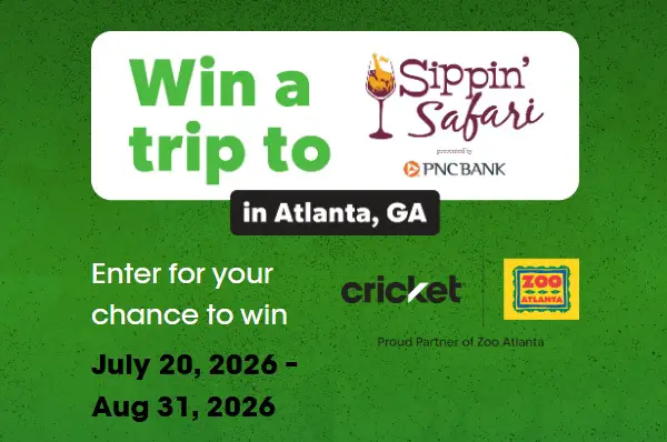 Cricket Wireless Zoo Atlanta Sippin’ Safari Flyaway Sweepstakes: Win a $7,500 Atlanta Trip