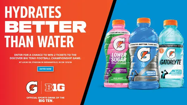 Win A Big Ten Championship Trip + $500 Gift Card in the Gatorade Sweepstakes