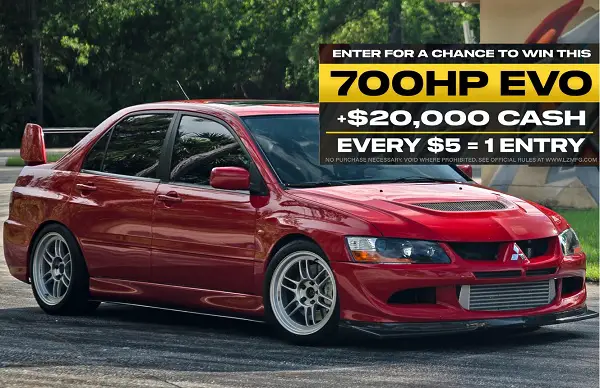 Win a Modified 2004 Mitsubishi Evo 8 + $20,000 Cash