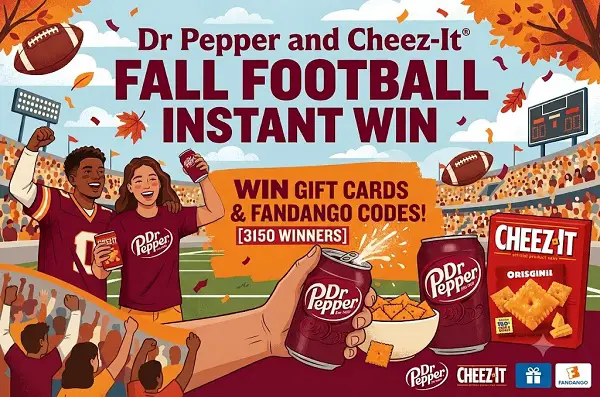 Dr Pepper and Cheez-It Fall Football Instant Win: Win Gift Cards & Fandango Codes [3150 Winners]