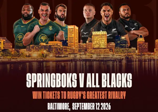 Rugby's Greatest Rivalry Sweepstakes: Win a $4,964 VIP Springboks vs All Blacks Baltimore Trip