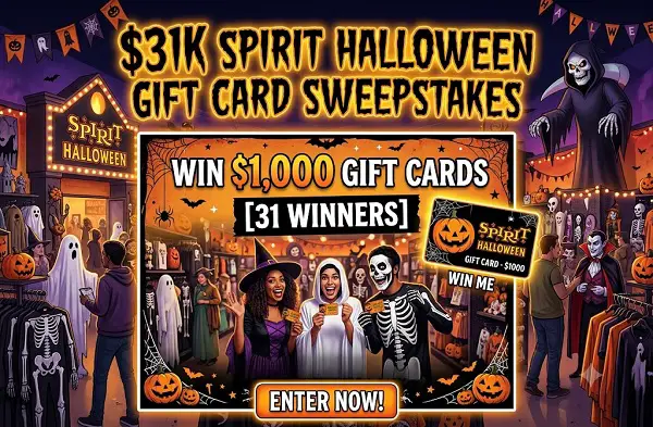 $31K Spirit Halloween Gift Card Sweepstakes – Win $1,000 Gift Cards [31 Winners]