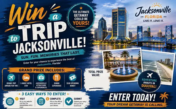 Visit Jacksonville Email Promotion Sign-Up Contest – Win a $2,000 Jacksonville Trip for Two