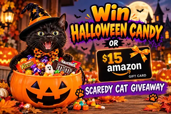 Win Halloween Candy or $15 Amazon Gift Card Scaredy Cat Giveaway