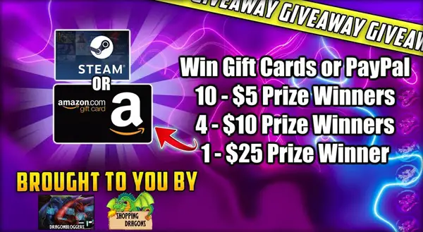 Win DragonBlogger Amazon Gift Card or Steam Gift Card or PayPal Prizes Monthly Giveaway
