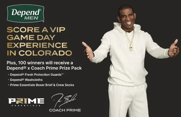 Depend x Coach Prime Sweepstakes: Win a Colorado Football Experience Trip [101 Winners]