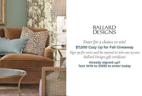 Ballard Designs $7,000 Cozy Up for Fall Giveaway: Win a $7,000 Home Décor Shopping Spree