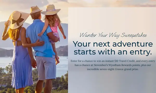 Club Wyndham Wander Your Way Sweepstakes – Win a 7-Night Greece Vacation, Wyndham Rewards Points & Travel Credits [1507 Winners]