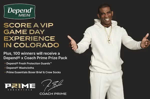 Depend x Coach Prime Sweepstakes – Win a $5,500 Colorado Football Trip [101 Winners]