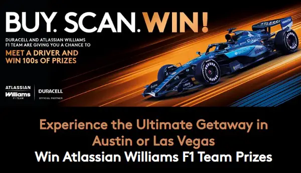 Duracell and Atlassian Williams F1 Team Exclusive Race Weekend Experience – Win a $12,000 Trip