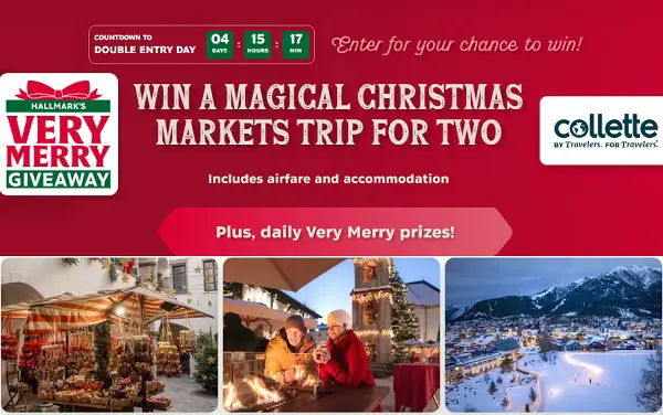 Hallmark Channel's Very Merry Giveaway Sweepstakes: Win a $10,398 Christmas Markets Trip [104 Winners]