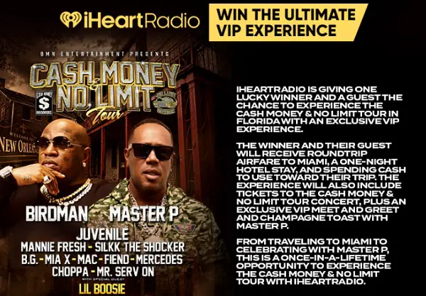 iHeartRadio x Cash Money & No Limit VIP Takeover Sweepstakes: Win a $5,500 Concert Experience