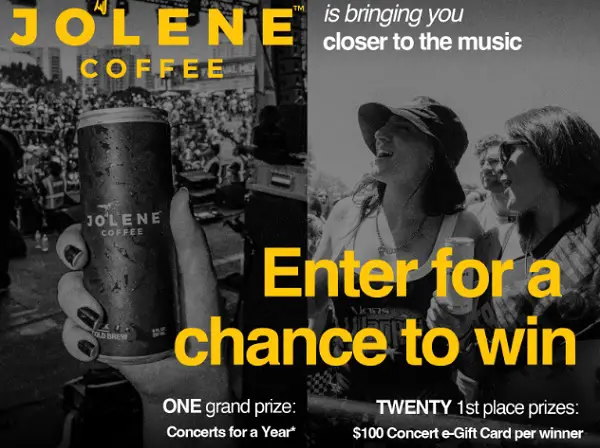 Jolene Coffee Concerts For a Year Sweepstakes – Win $3,000 in Live Nation Gift Cards [21 Winners]