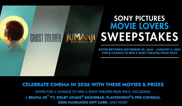 Sony Pictures 2026 Movie Lovers Sweepstakes – Win a $4,750 Home Entertainment Prize