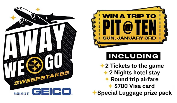 GEICO 2026 Away We Go Sweepstakes: Win a $3,820 Pittsburgh Steelers Away Game Trip
