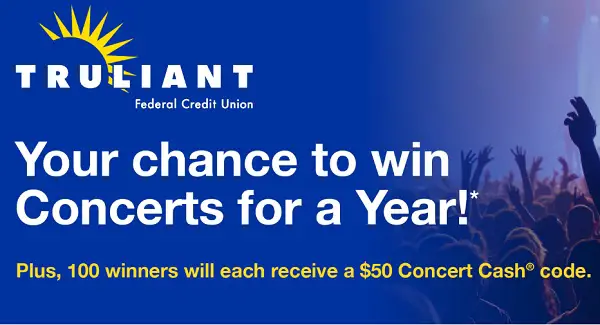 Truliant Federal Credit Union A Year of Concert Sweepstakes: Win $3,000 in Concert Gift Cards [101 Winners]