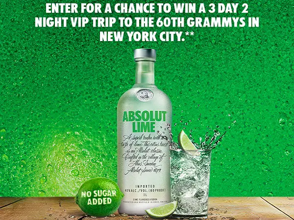 Absolut Rewards National GRAMMYs Sweepstakes and Instant Win Game