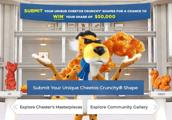 Cheetos Museum Contest : Win $25000 cash plus $2000 weekly