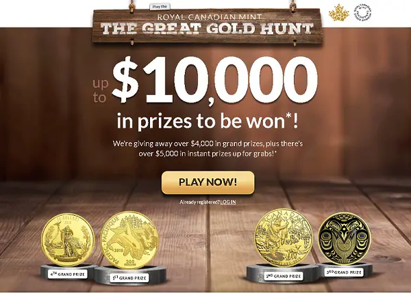 Royal Canadian Mint The Great Gold Hunt Instant Win Game
