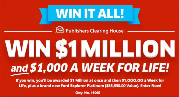 Pch.com Win it All Giveaway No. 11000: Win $1 Million and $1,000 a Week for Life