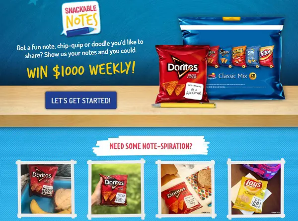 Frito Lay Snackable Notes Sweepstakes: Win $1000 Cash Every Week!