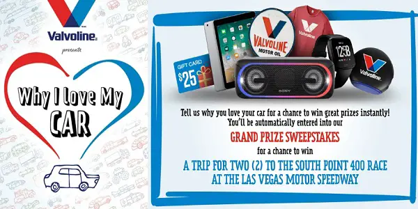 Valvoline Why I Love My Car Contest: Win Trip