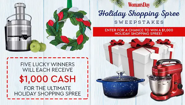 Woman’s Day Holiday Cash Sweepstakes: Win $1000 Cash for Shopping
